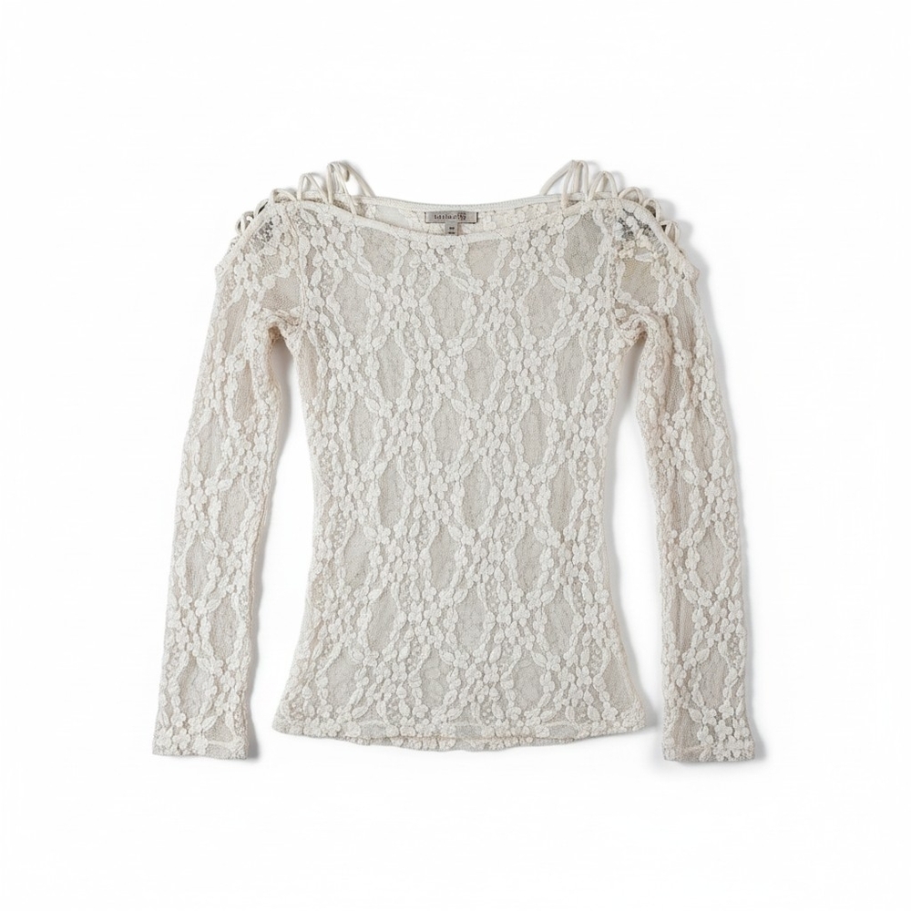 Free People White Lace Long Sleeve Top Womens XS Sheer Floral Off Shoulder - Picture 1 of 5